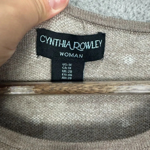 Cynthia Rowley sweater womens plus 1X brown polka dot‎ soft boxy 3/4 sleeve - Picture 2 of 7